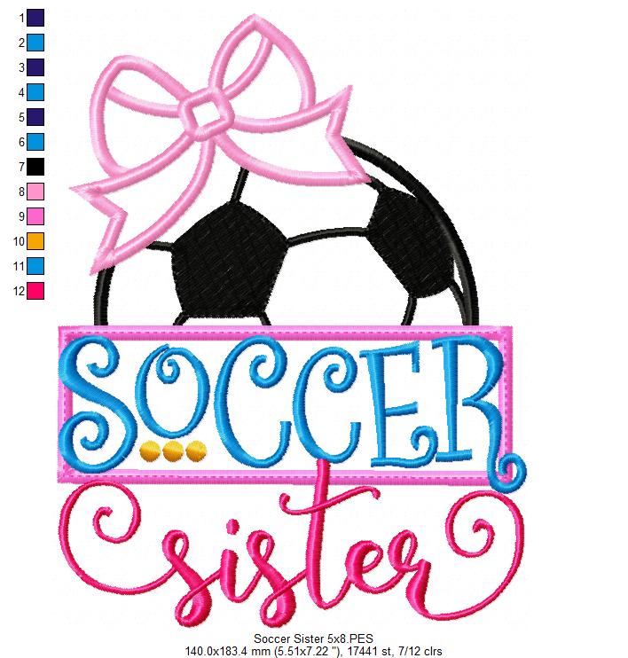 Soccer Sister Bow Ball – Appliqué – Machine Embroidery Design