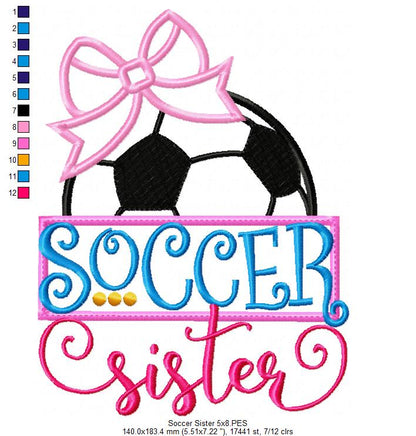 Soccer Sister Bow Ball – Appliqué – Machine Embroidery Design