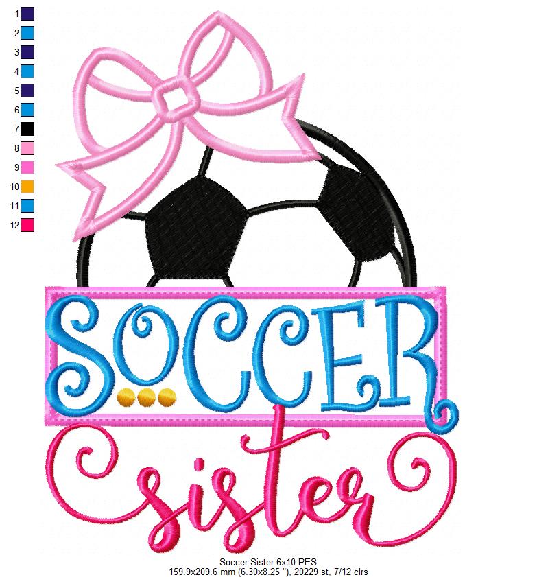 Soccer Sister Bow Ball – Appliqué – Machine Embroidery Design