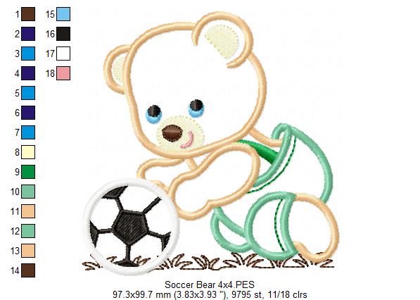 Playful Soccer Bear - Appliqué – Machine Embroidery Design
