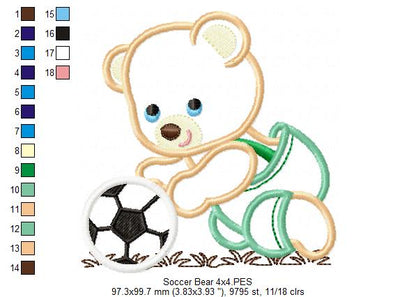 Playful Soccer Bear - Appliqué – Machine Embroidery Design