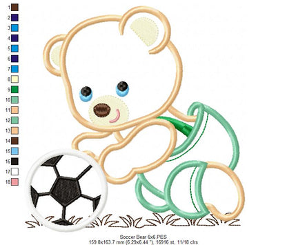 Playful Soccer Bear - Appliqué – Machine Embroidery Design