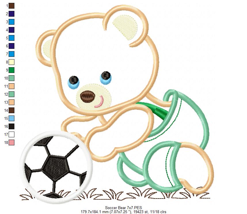 Playful Soccer Bear - Appliqué – Machine Embroidery Design