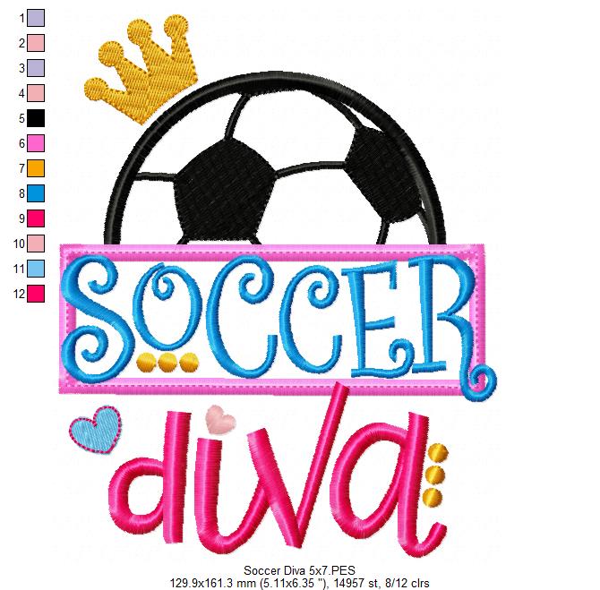 Soccer Diva Crown - Appliqué - Machine Embroidery Design