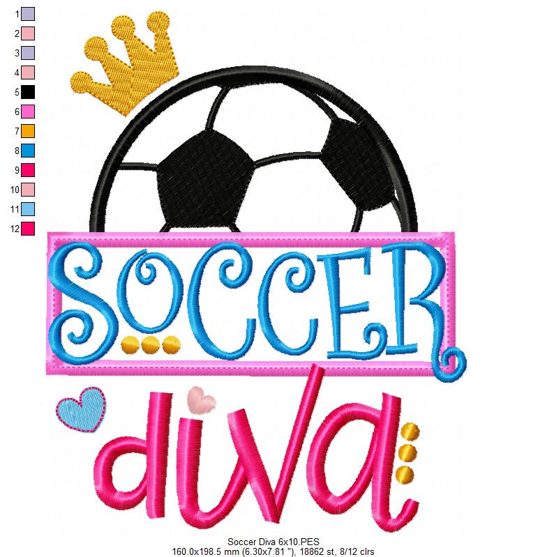 Soccer Diva Crown - Appliqué - Machine Embroidery Design