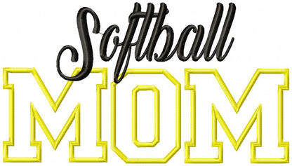 Softball Mom - Appliqué - Machine Embroidery Design