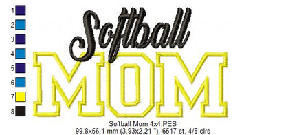 Softball Mom - Appliqué - Machine Embroidery Design