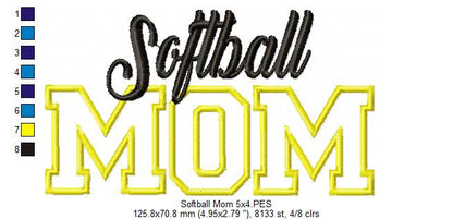 Softball Mom - Appliqué - Machine Embroidery Design