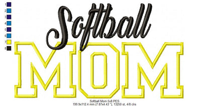 Softball Mom - Appliqué - Machine Embroidery Design