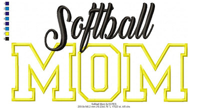Softball Mom - Appliqué - Machine Embroidery Design