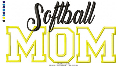 Softball Mom - Appliqué - Machine Embroidery Design