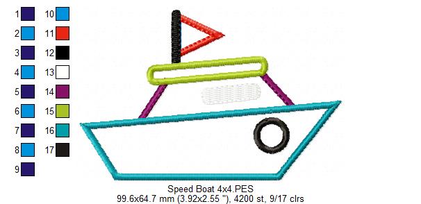 Speed Boat – Appliqué – Machine Embroidery Design