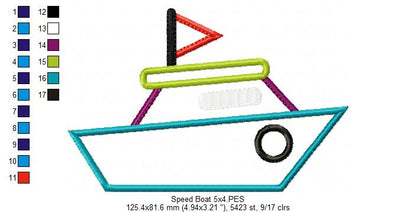 Speed Boat – Appliqué – Machine Embroidery Design