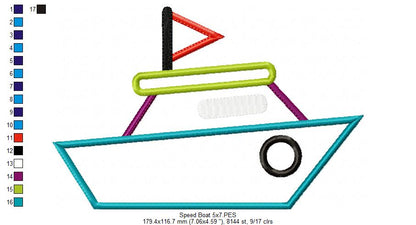 Speed Boat – Appliqué – Machine Embroidery Design