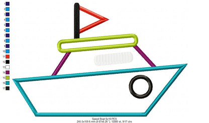 Speed Boat – Appliqué – Machine Embroidery Design