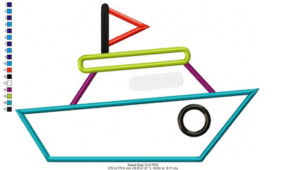 Speed Boat – Appliqué – Machine Embroidery Design