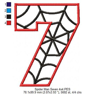 Spider Web Five 7th Seventh Birthday Number 7 Seven - Applique