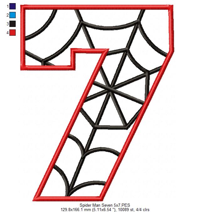 Spider Web Five 7th Seventh Birthday Number 7 Seven - Applique