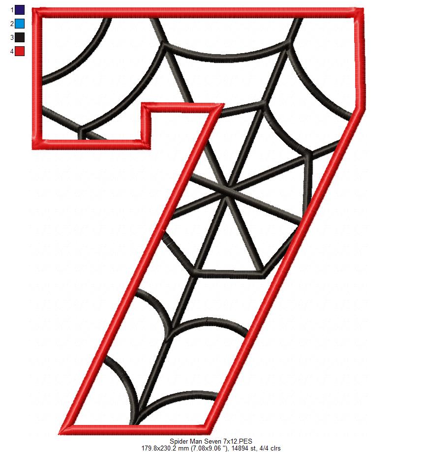 Spider Web Five 7th Seventh Birthday Number 7 Seven - Applique