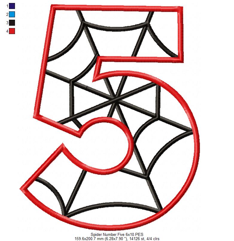Spider Web Five 5th Fifth Birthday Number 5 Five - Applique