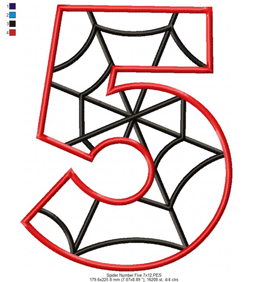 Spider Web Five 5th Fifth Birthday Number 5 Five - Applique