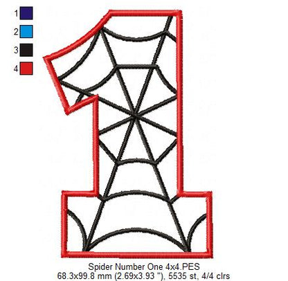 Spider Web One 1st First Birthday Number 1 One - Applique