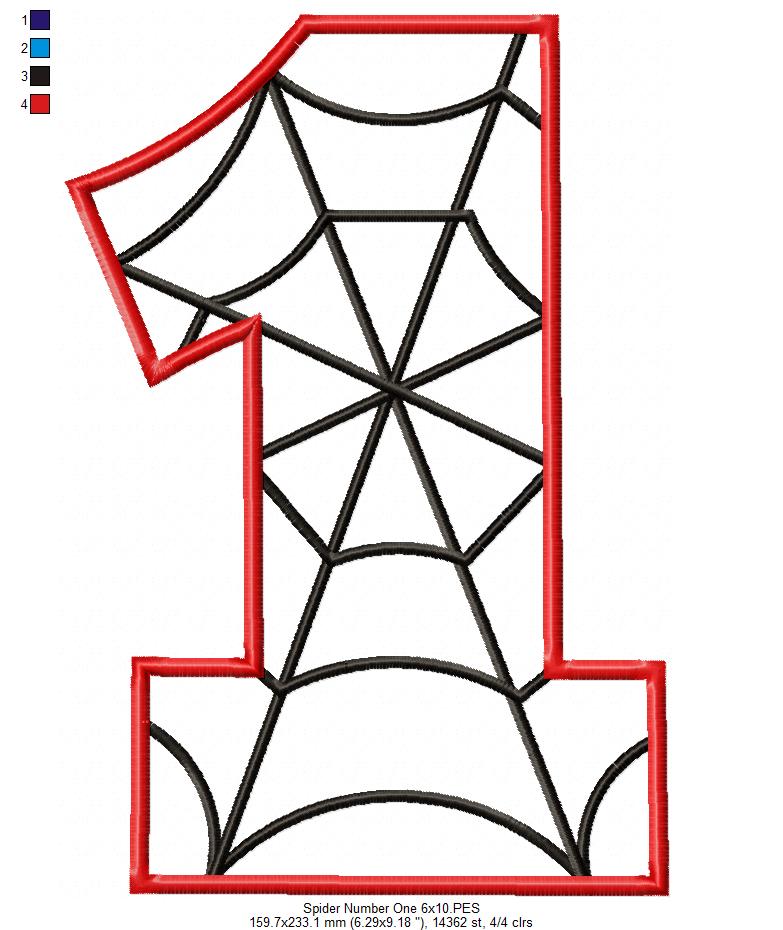 Spider Web One 1st First Birthday Number 1 One - Applique