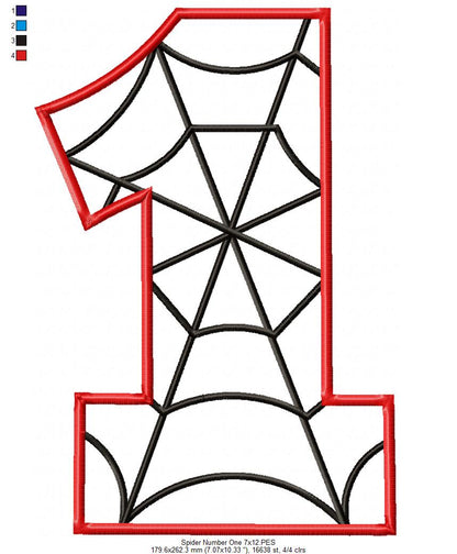 Spider Web One 1st First Birthday Number 1 One - Applique