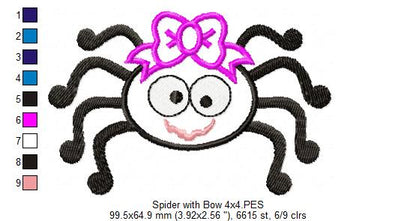 Spider with Bow - Applique - Machine Embroidery Design