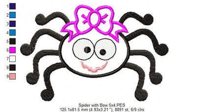Spider with Bow - Applique - Machine Embroidery Design
