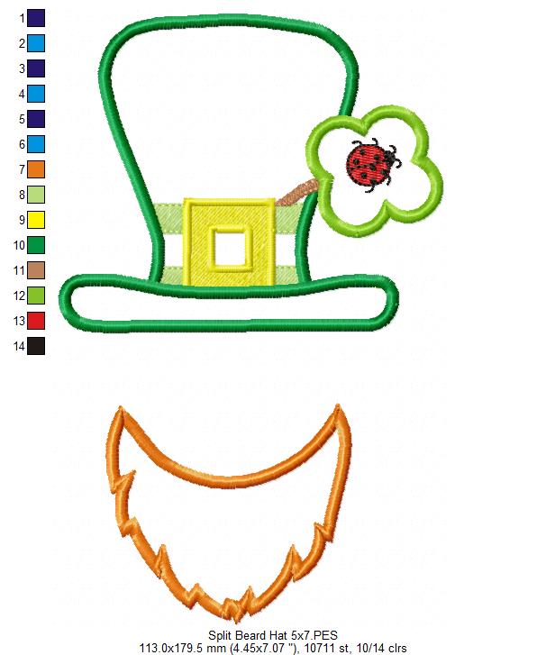 Split Leprechaun Hat and Beard - Applique