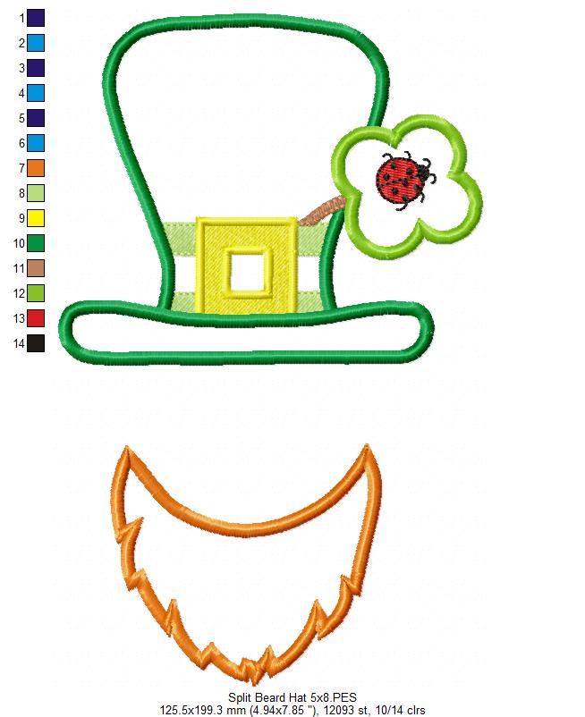 Split Leprechaun Hat and Beard - Applique