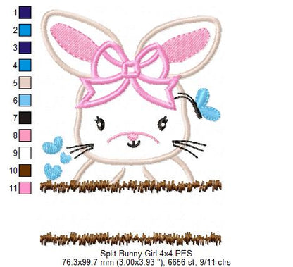 Split Bunny Girl with Bow - Applique - Machine Embroidery Design