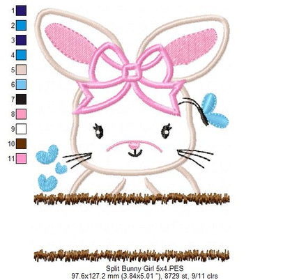Split Bunny Girl with Bow - Applique - Machine Embroidery Design