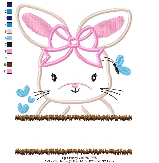 Split Bunny Girl with Bow - Applique - Machine Embroidery Design