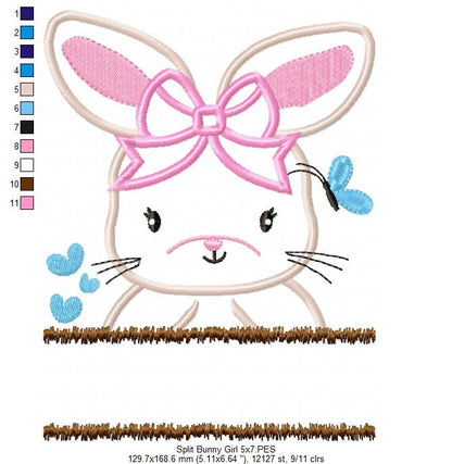 Split Bunny Girl with Bow - Applique - Machine Embroidery Design