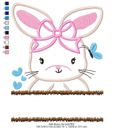 Split Bunny Girl with Bow - Applique - Machine Embroidery Design