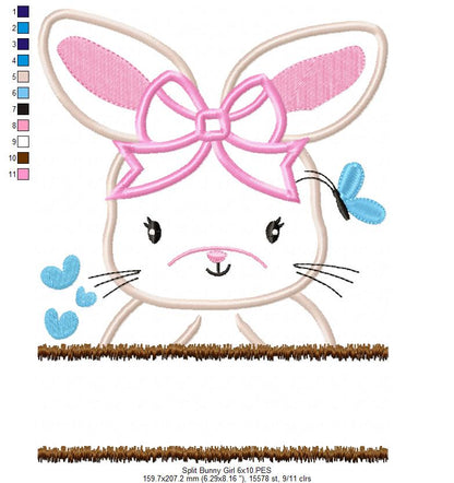 Split Bunny Girl with Bow - Applique - Machine Embroidery Design