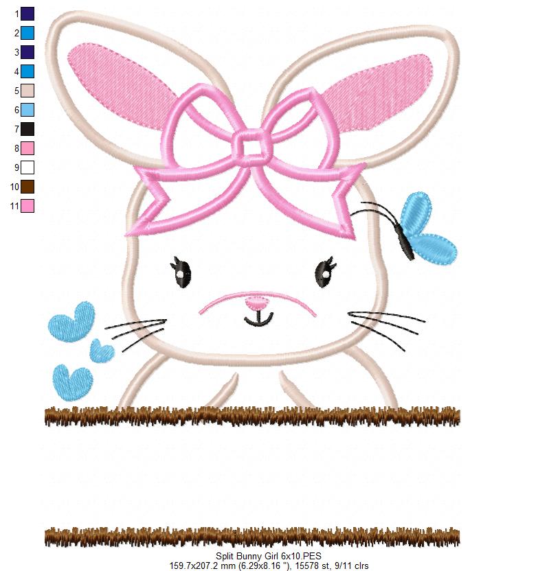 Split Bunny Girl with Bow - Applique - Machine Embroidery Design