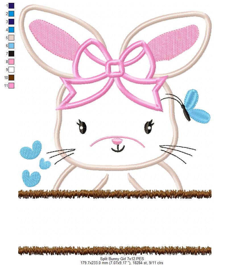 Split Bunny Girl with Bow - Applique - Machine Embroidery Design