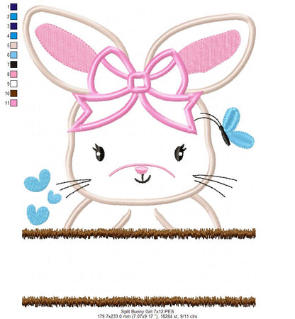 Split Bunny Girl with Bow - Applique - Machine Embroidery Design