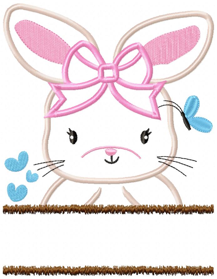 Split Bunny Girl with Bow - Applique - Machine Embroidery Design