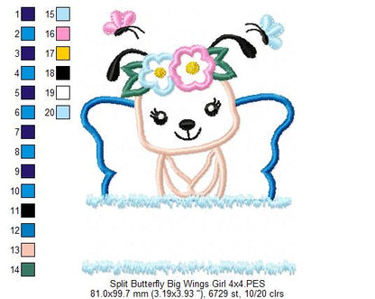 Split Butterfly Big Wings Girl - Applique