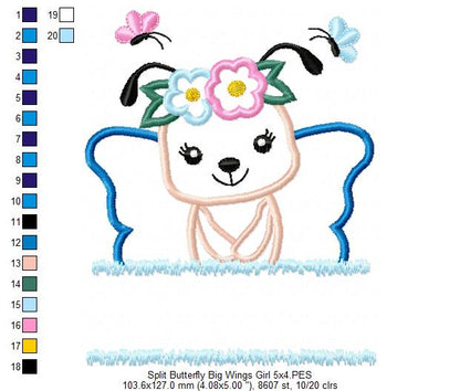 Split Butterfly Big Wings Girl - Applique