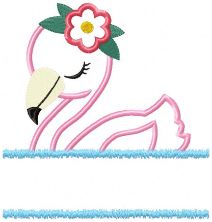 Split Flamingo Girl - Applique - Machine Embroidery Design