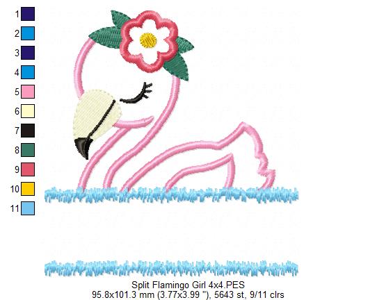 Split Flamingo Girl - Applique - Machine Embroidery Design