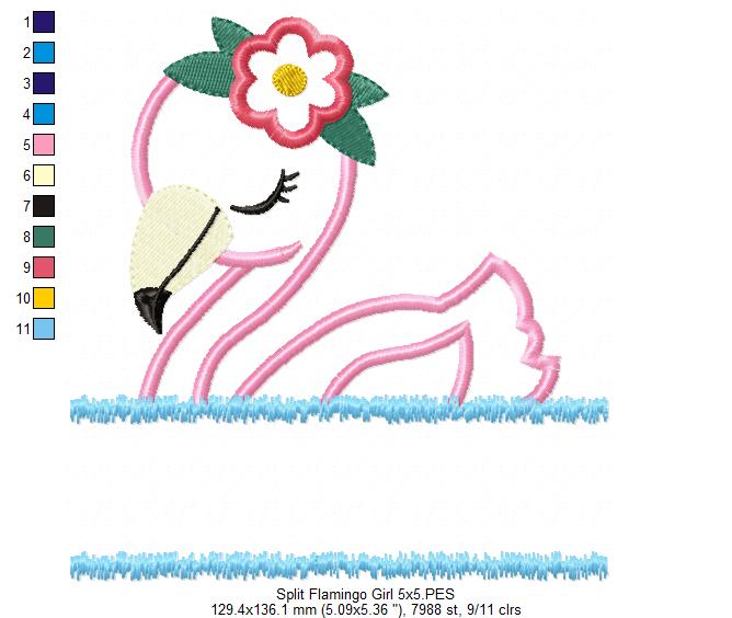Split Flamingo Girl - Applique - Machine Embroidery Design