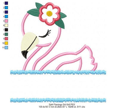Split Flamingo Girl - Applique - Machine Embroidery Design