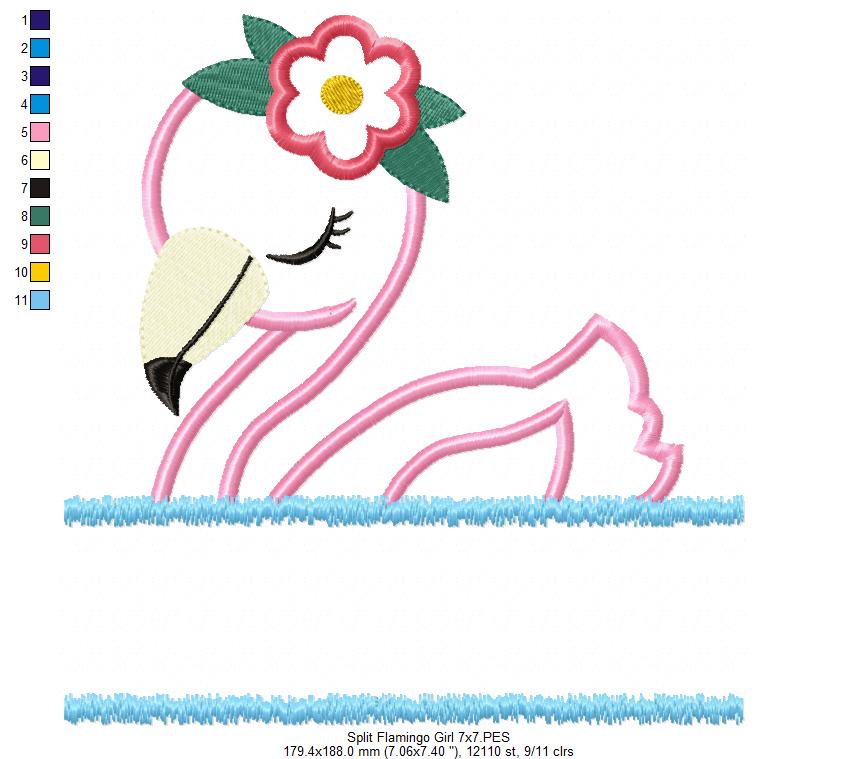 Split Flamingo Girl - Applique - Machine Embroidery Design