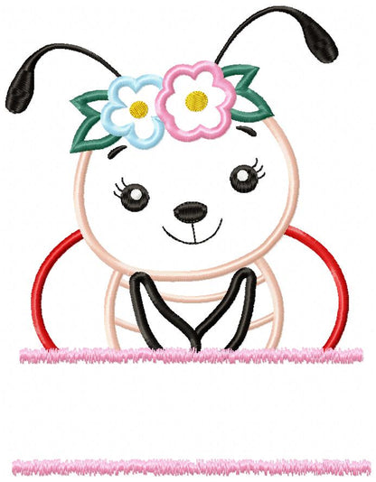 Split Lady Bug Girl - Applique